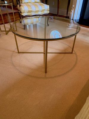 Round Glass Coffee Table + 2 Matching Side Tables, Gold Metal Base