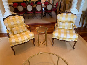 2 Yellow Patterned French Style Bergere Chairs