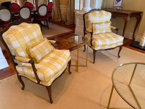 2 Yellow Patterned French Style Bergere Chairs