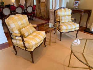 2 Yellow Patterned French Style Bergere Chairs