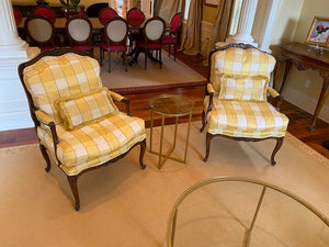 2 Yellow Patterned French Style Bergere Chairs