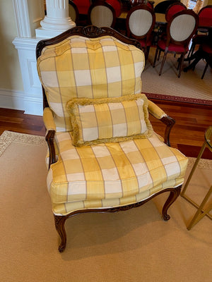 2 Yellow Patterned French Style Bergere Chairs