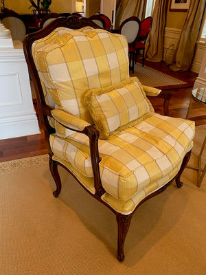2 Yellow Patterned French Style Bergere Chairs