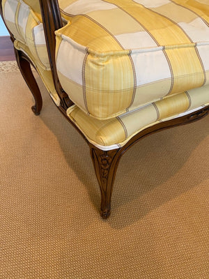 2 Yellow Patterned French Style Bergere Chairs