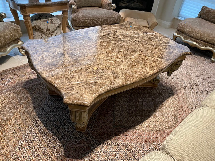 Henredon Marble Top Coffee Table, Wood Base