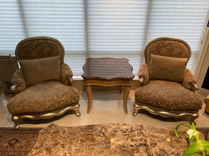 2 Henredon 'Upholstery Collection' Armchairs, Gold Wood Frame