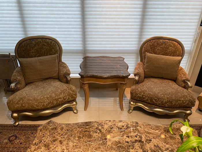 2 Henredon 'Upholstery Collection' Armchairs, Gold Wood Frame