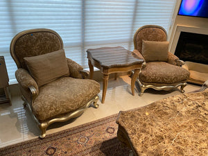 2 Henredon 'Upholstery Collection' Armchairs, Gold Wood Frame