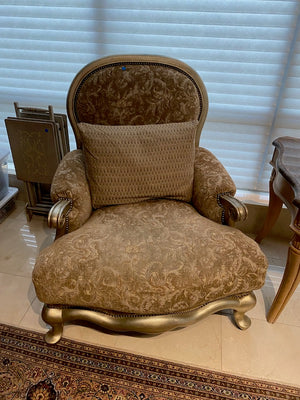 2 Henredon 'Upholstery Collection' Armchairs, Gold Wood Frame