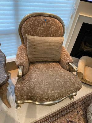 2 Henredon 'Upholstery Collection' Armchairs, Gold Wood Frame