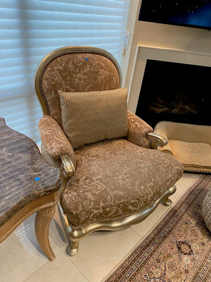 2 Henredon 'Upholstery Collection' Armchairs, Gold Wood Frame