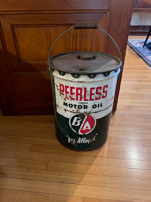 Vintage BA Peerless British American Premium Motor Oil, 5 Imperial Gallons