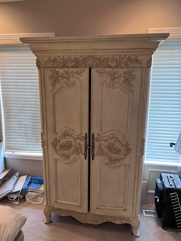 Ornate Wood Carved, Cream Armoire