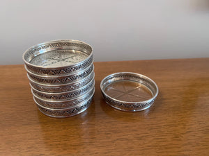 7 Embossed Sterling Silver with Glass Stackable Coasters