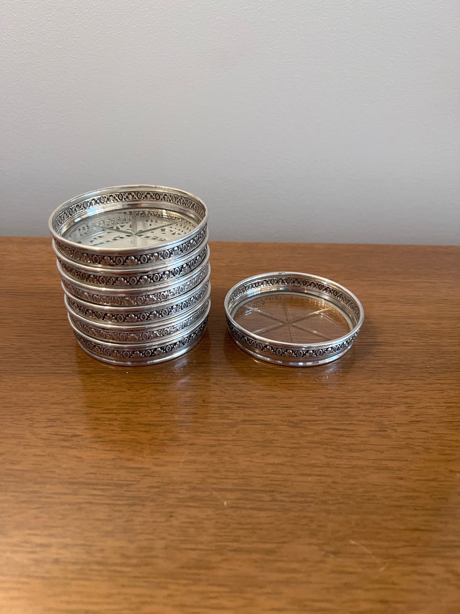7 Embossed Sterling Silver with Glass Stackable Coasters – Sell My ...