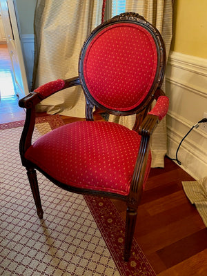 12 Red French Louis XVI Style Dining Chairs (*table not for sale)