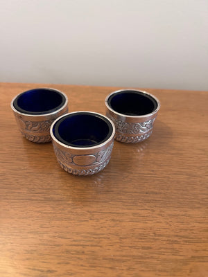 3 Embossed Sterling Silver Small Candle Holders