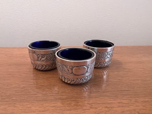 3 Embossed Sterling Silver Small Candle Holders