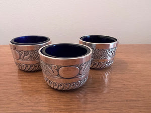 3 Embossed Sterling Silver Small Candle Holders