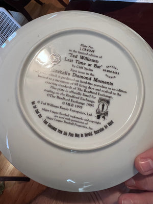 "Ted Williams Last Time at Bat" by Cliff Spohn Collector Plate