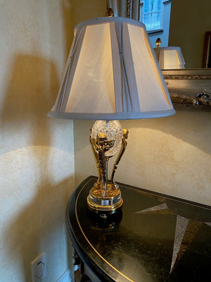Brass & Crystal Table Lamp, White Shade