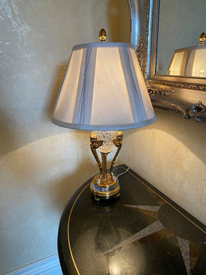 Brass & Crystal Table Lamp, White Shade