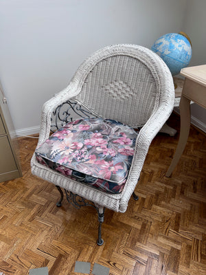 Vintage White Wicker Swivel Chair