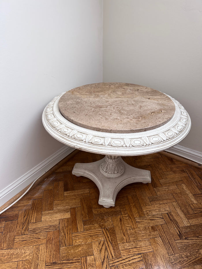 Low Profile Wood/Marble White Accent Table