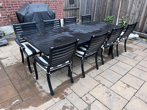 'Insideout' Patio Dining Table + 8 Chairs, with Sunbrella Cushions (Retail $5,500)