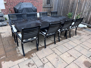 'Insideout' Patio Dining Table + 8 Chairs, with Sunbrella Cushions (Retail $5,500)
