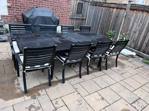 'Insideout' Patio Dining Table + 8 Chairs, with Sunbrella Cushions (Retail $5,500)