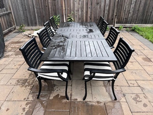 'Insideout' Patio Dining Table + 8 Chairs, with Sunbrella Cushions (Retail $5,500)