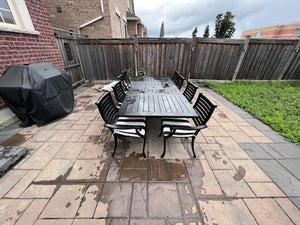 'Insideout' Patio Dining Table + 8 Chairs, with Sunbrella Cushions (Retail $5,500)