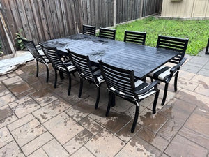 'Insideout' Patio Dining Table + 8 Chairs, with Sunbrella Cushions (Retail $5,500)