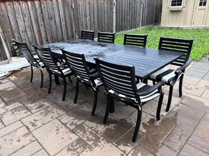 'Insideout' Patio Dining Table + 8 Chairs, with Sunbrella Cushions (Retail $5,500)