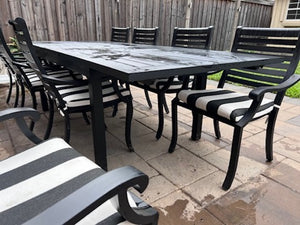 'Insideout' Patio Dining Table + 8 Chairs, with Sunbrella Cushions (Retail $5,500)