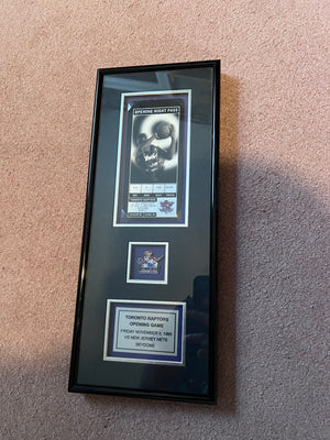 1995 Toronto Raptors Inaugural Season First NBA Game Ticket Framed + Lapel Pin