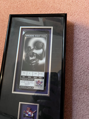 1995 Toronto Raptors Inaugural Season First NBA Game Ticket Framed + Lapel Pin