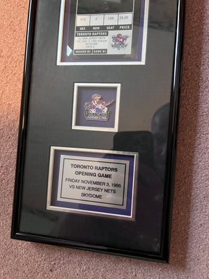 1995 Toronto Raptors Inaugural Season First NBA Game Ticket Framed + Lapel Pin