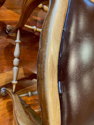 3 Antique Wood & Leather Bar Stools