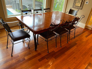 Solid Wood Dining Table + 8 Leather/Metal Chairs