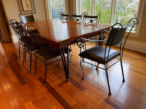 Solid Wood Dining Table + 8 Leather/Metal Chairs