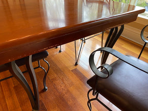 Solid Wood Dining Table + 8 Leather/Metal Chairs