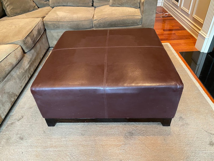 Brown leather discount square ottoman