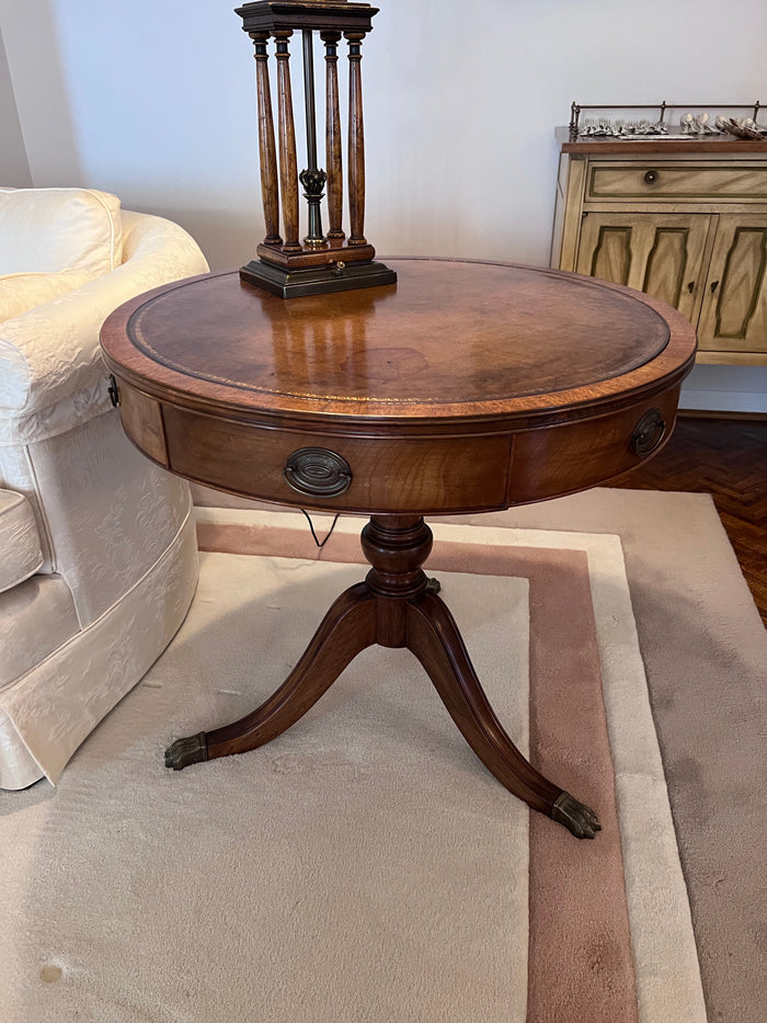 Heritage Henredon Duncan Phyfe Leather Inlaid Drum Table