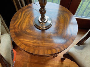 "Maitland Smith" Burled Wood Round Table, with gold accents