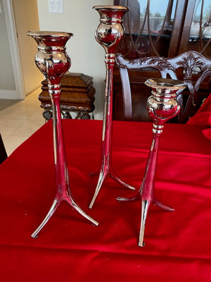 3 Silver Plate Tripod Candle Holders