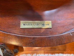 "Maitland Smith" Burled Wood Round Table, with gold accents