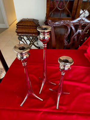 3 Silver Plate Tripod Candle Holders