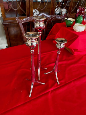 3 Silver Plate Tripod Candle Holders